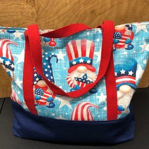 Gnome Canvas Tote Bag Large 4th of July Red White Blue Patriotic Flag